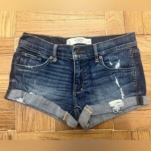 Abercrombie and Fitch Summer Shorts Women Blue Jean Denim W26 Rolled Up Ripped